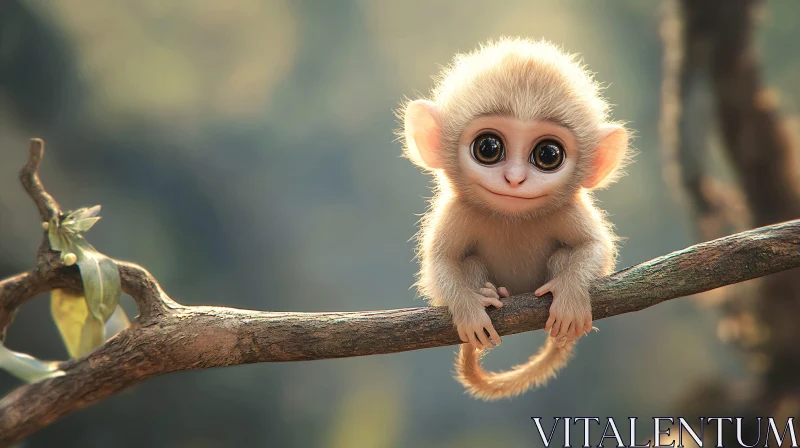 AI ART Charming Baby Monkey Perched on Tree Branch