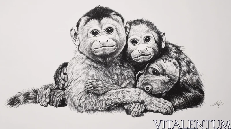 Artistic Representation of Monkeys Embracing AI Image