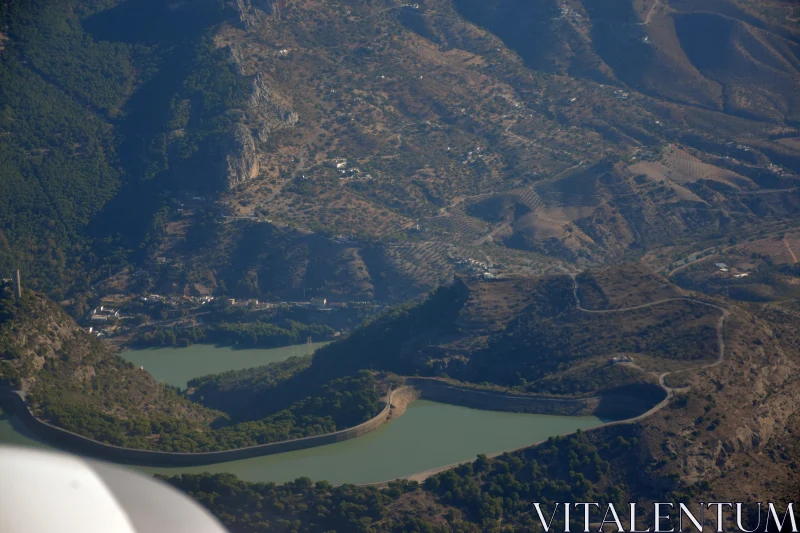 Aerial Mountains and River Free Stock Photo