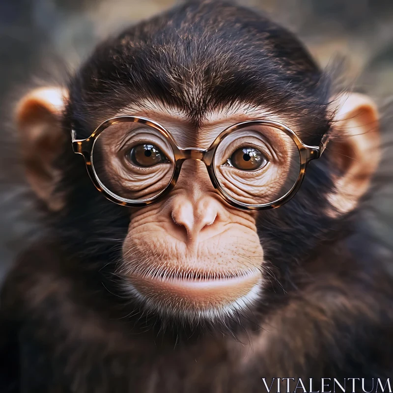 AI ART Young Monkey Wearing Glasses