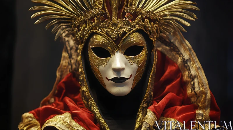 Elegant Venetian Mask with Gold Ornaments AI Image