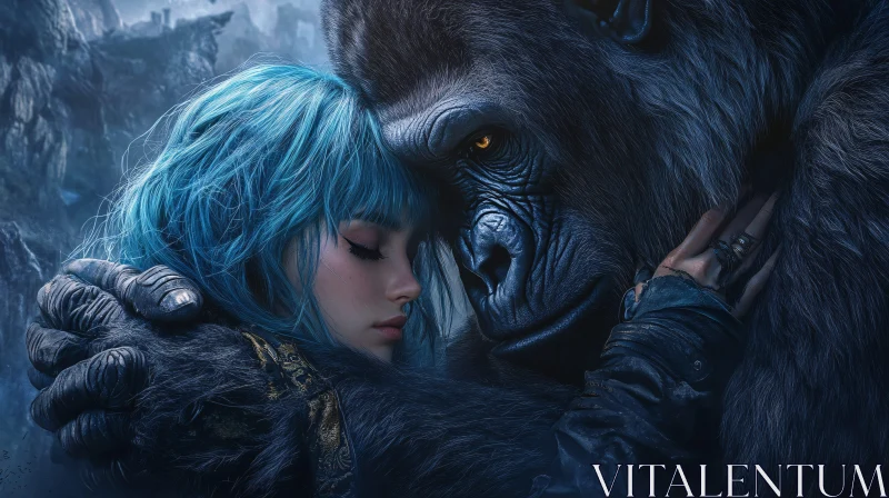 Heartfelt Connection Between Gorilla and Woman AI Image