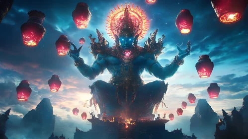 Astral Deity Amidst Floating Lanterns