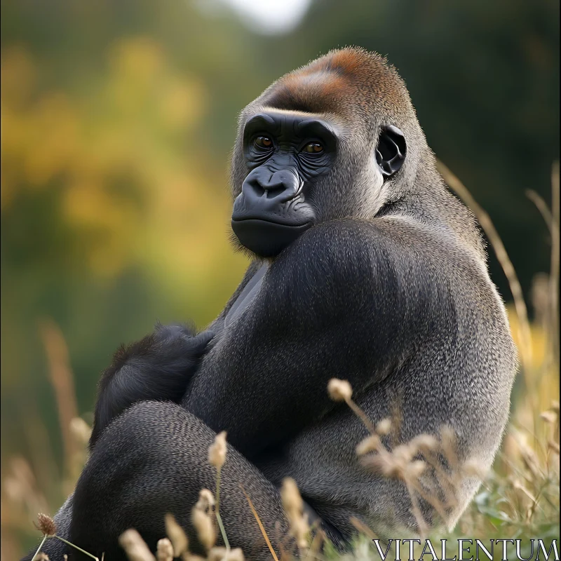 Majestic Gorilla in Grass AI Image