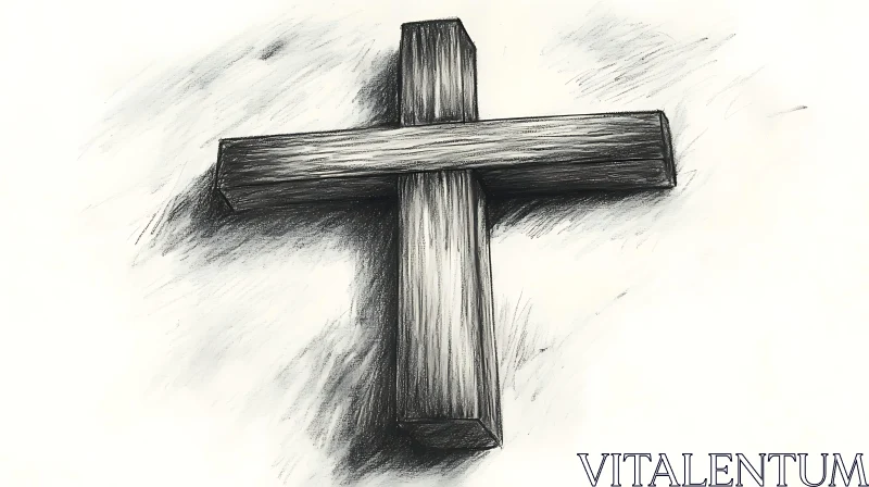 Monochromatic Wooden Cross Sketch AI Image