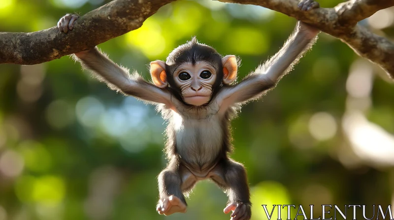 Adorable Monkey Swinging in Forest AI Image