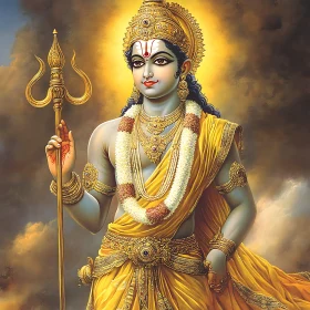 Hindu God with Trident in Yellow Attire