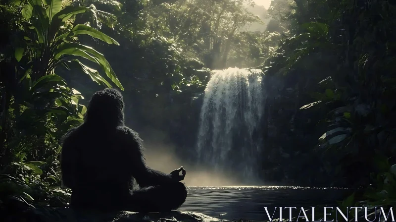 AI ART Gorilla Finds Peace in Jungle Serenity