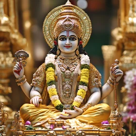 Ornate Hindu Deity Statue with Golden Ornaments