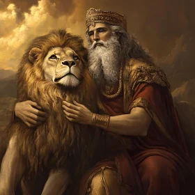 Regal Royalty Embracing a Lion