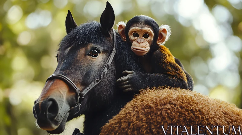 Tranquil Moment Between a Monkey and Horse AI Image