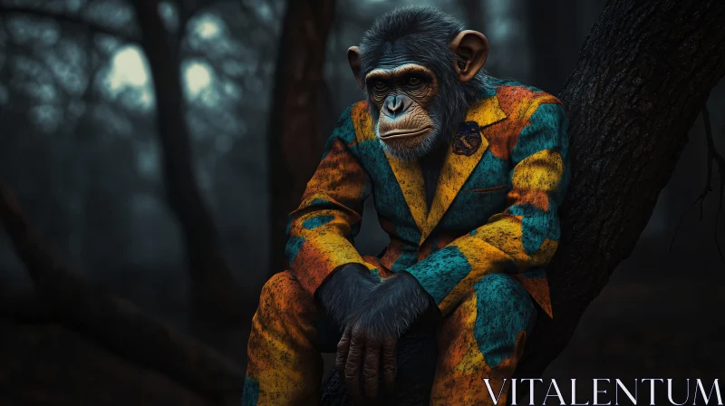 AI ART Somber Monkey in Colorful Suit