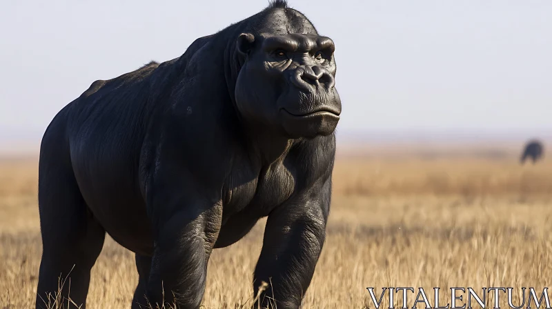 Wild Gorilla in Wide Open Savanna AI Image