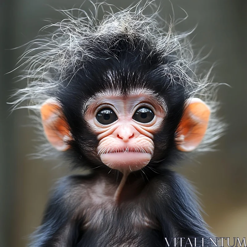 Cute Baby Monkey with Messy Hair AI Image