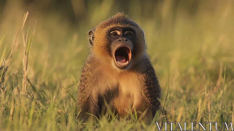 Primate with Wide Open Mouth in Natural Habitat AI Image