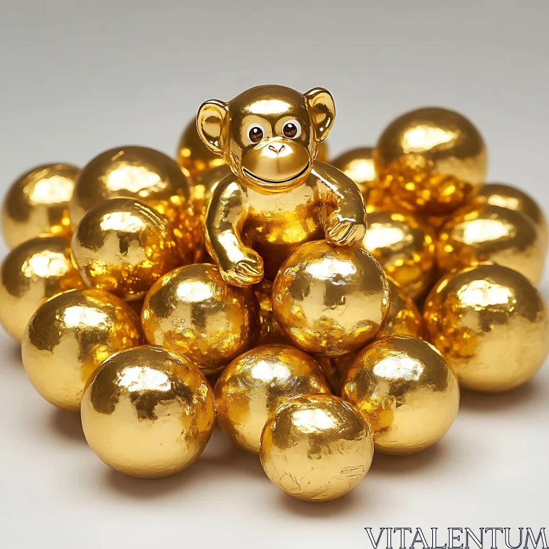 Golden Monkey Art Piece with Luxurious Gold Spheres AI Image