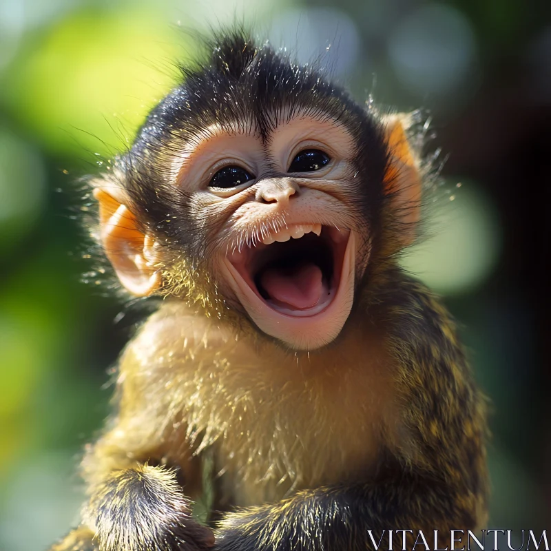 Joyful Baby Monkey in Nature AI Image