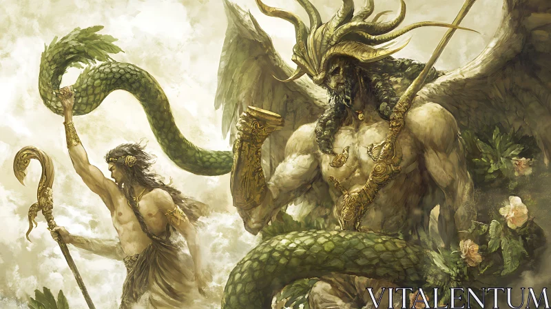 AI ART Winged God and Serpent Illustration