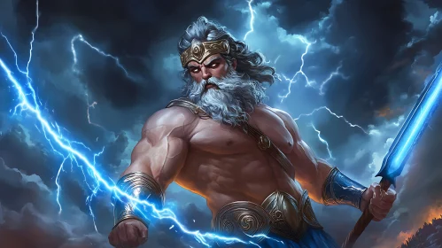 Mythical Zeus in a Stormy Sky