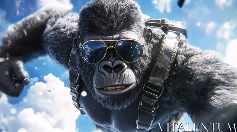 AI ART Sky Diving Gorilla with Sunglasses