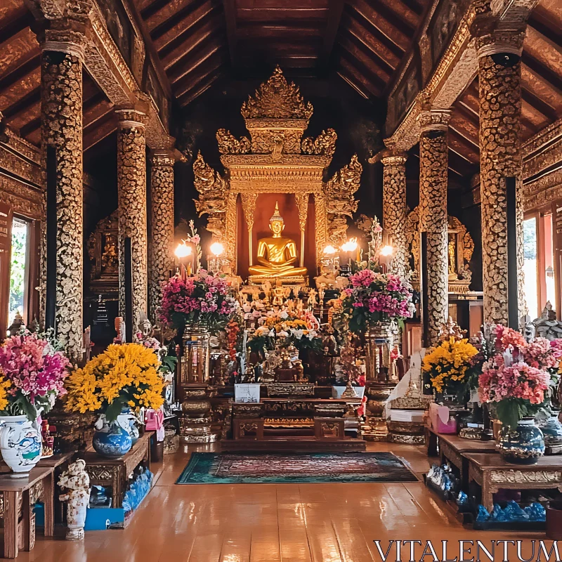 Lavishly Decorated Temple with Buddha Icon AI Image