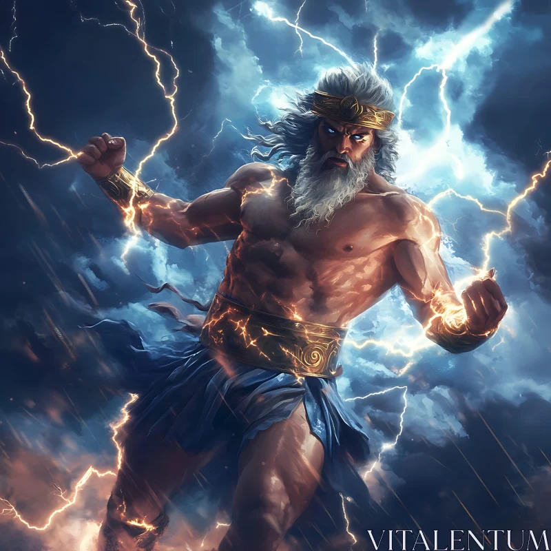 Powerful Mythical Deity with Lightnings AI Image