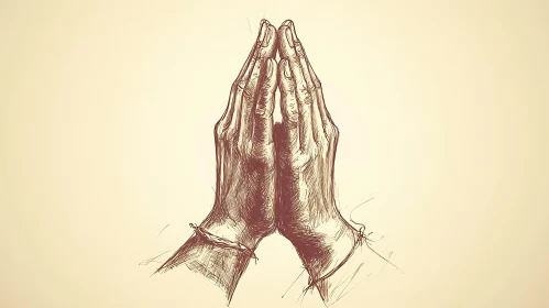 Praying Hands with Barbed Wire Drawing