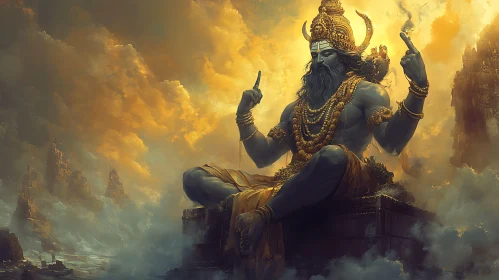 Mythical God Seated in Golden Cloudscape