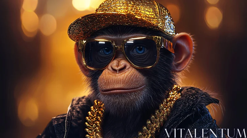 AI ART Fashionable Monkey with Gold Accessories