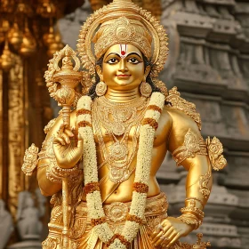 Golden Statue of Hindu Deity with Elaborate Jewelry