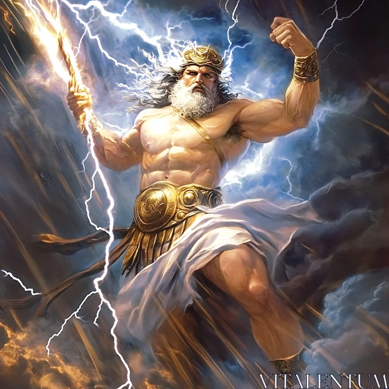 Mythological Deity with Lightning Bolt AI Image