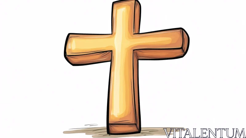 Faith Symbol in Illustrated Wooden Cross AI Image