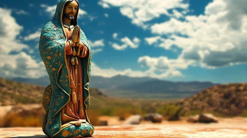 Praying Statue Amidst Arid Desert