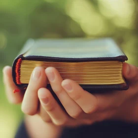 Hands Embracing a Book with Golden Edged Pages