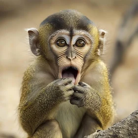 Curious Young Monkey with Open Mouth