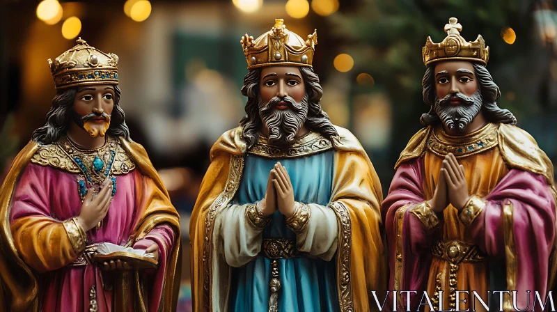 AI ART Majestic Three Kings Statues in Prayer