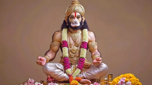 Detailed Sculpture of Hanuman in Meditative Posture