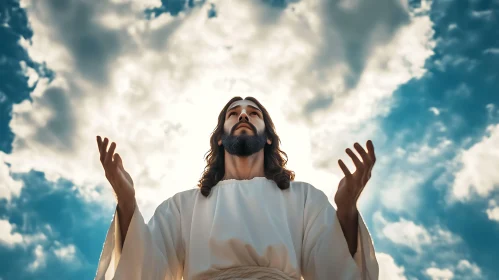 Spiritual Man in White Robe Under Sky