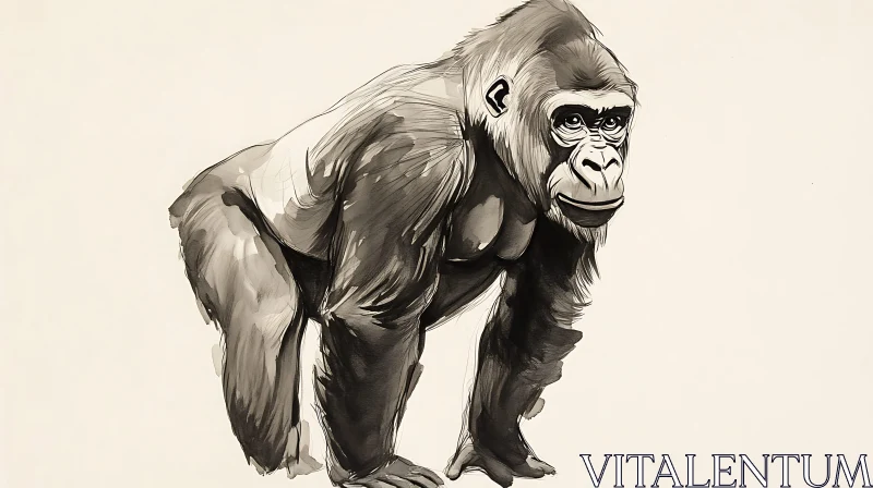 AI ART Detailed Gorilla Illustration in Monochrome