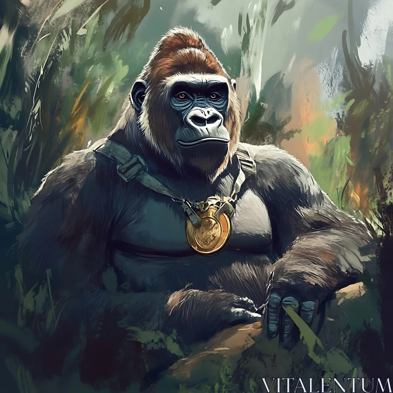 AI ART Gorilla with Medal in Jungle