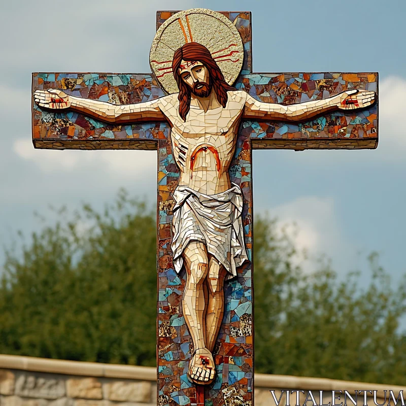 Religious Mosaic of Jesus Christ on the Cross AI Image