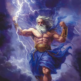 Lightning-Wielding Mythological God in Storm