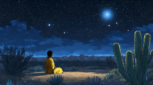 Tranquil Evening in the Desert with a Star-Lit Sky