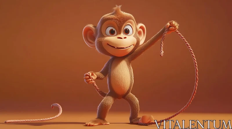 Playful Monkey with Rope Illustration AI Image