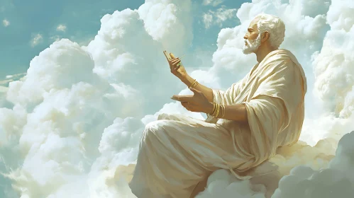 Heavenly Figure in White Robes Among Clouds