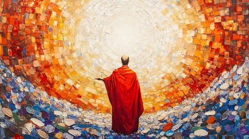 Abstract Art of Monk and Radiant Light