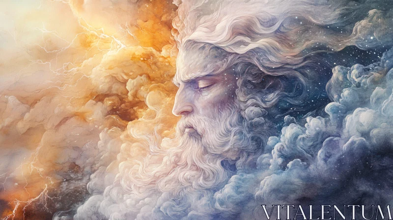 AI ART Divine Face in Clouds with Lightning and Cosmos