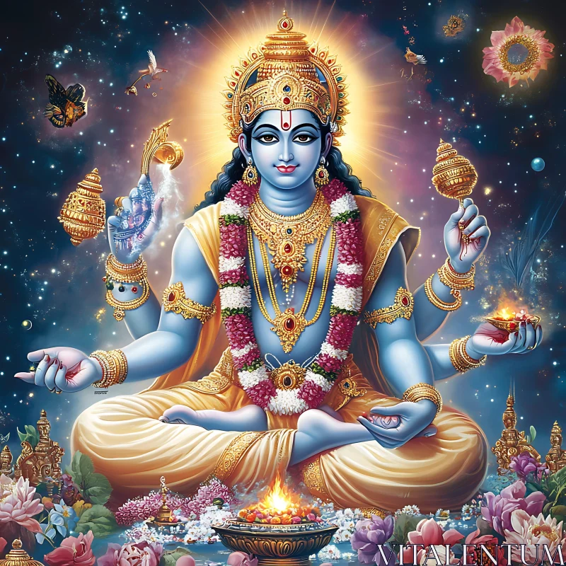 AI ART Hindu Deity Surrounded by Celestial Elements