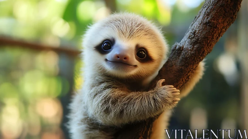 Cute Young Sloth in Forest Setting AI Image