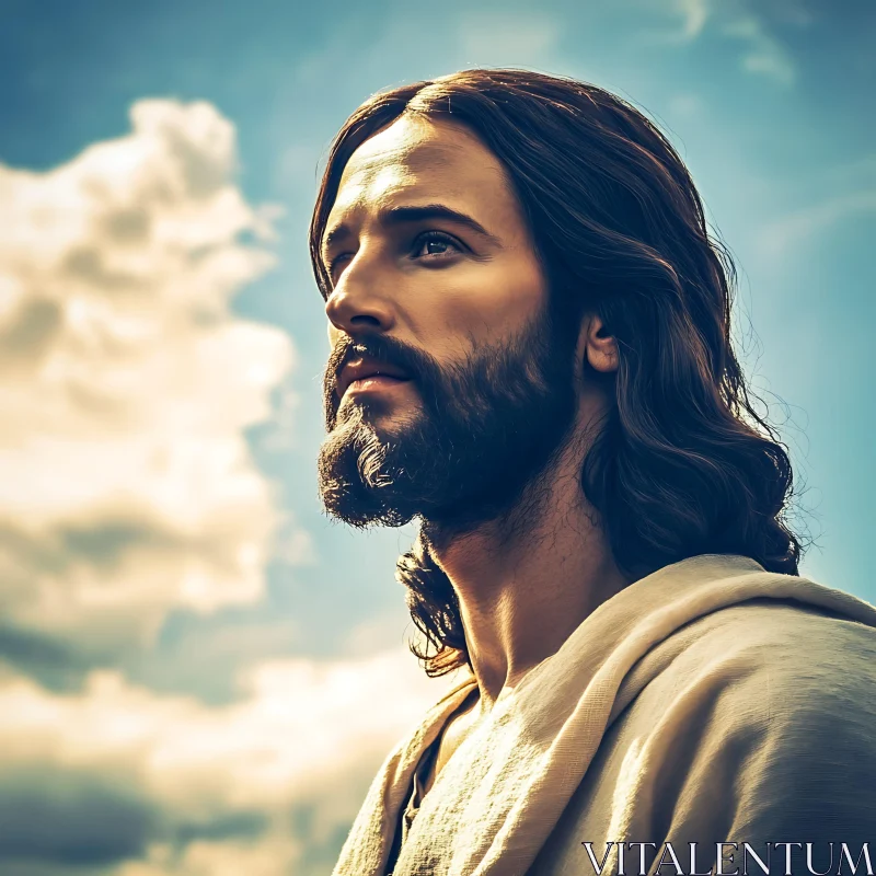 Heavenly Portrait of a Man with Long Hair AI Image